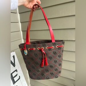 Dooney & Bourke Red and Brown Bucket Bag Vintage